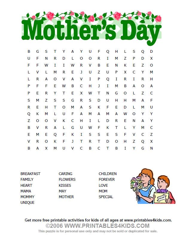 Mother's Day Word Search Puzzles Printable