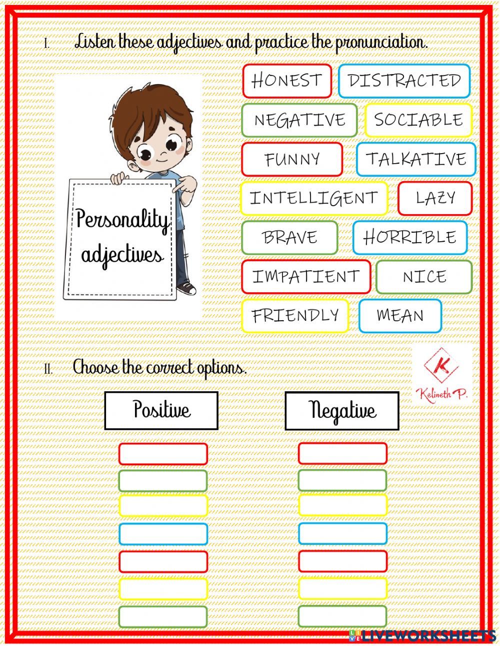 Personality adjectives online activity for BASIC | Belajar