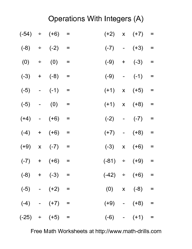 Adding And Subtracting Integers Worksheet K5