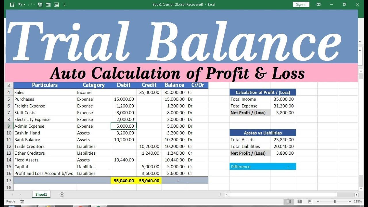 How To Make Profit And Loss Account And Balance Sheet In Excel Balance Sheet Trial Balance Balance