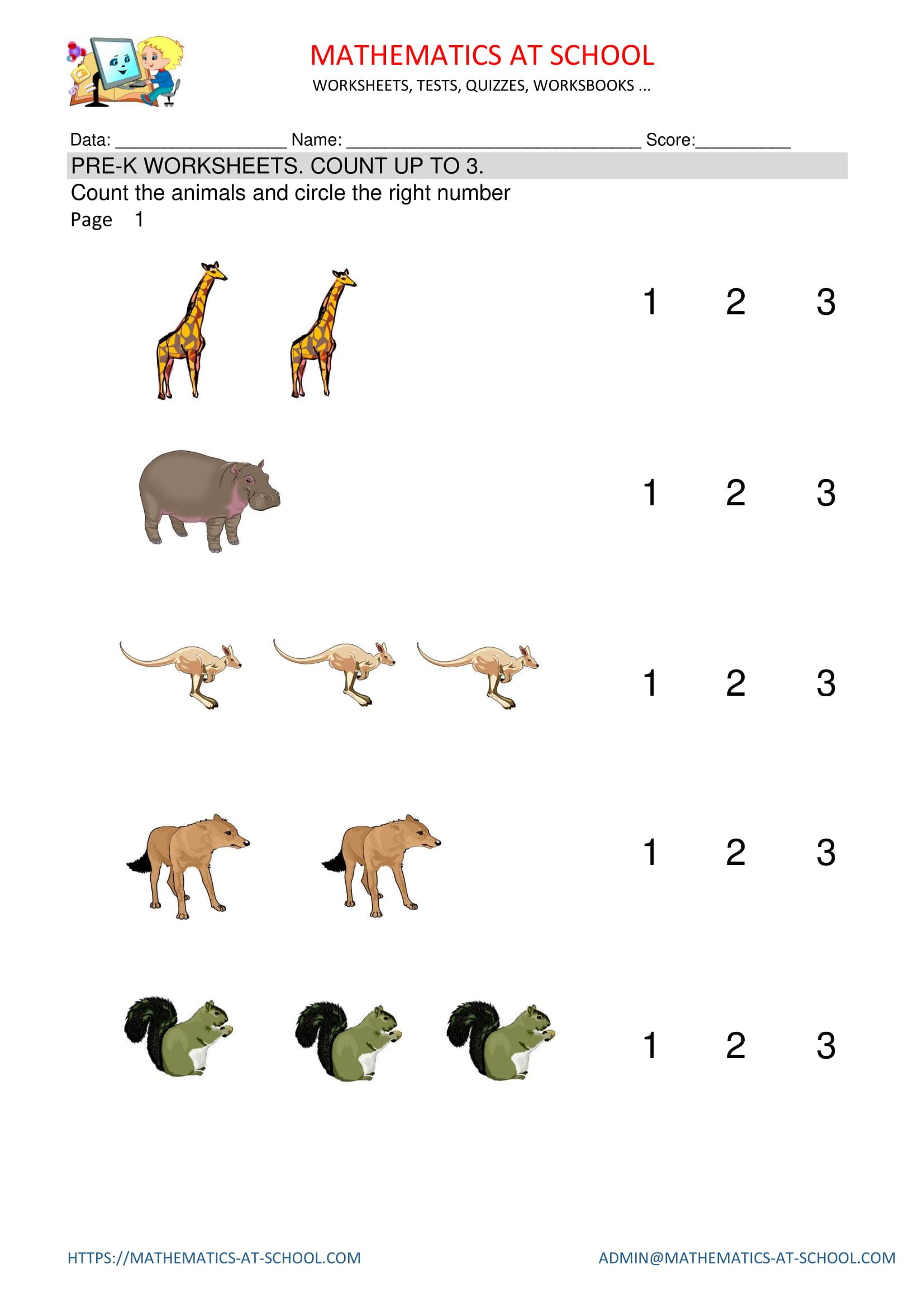 Math Pre K Worksheets