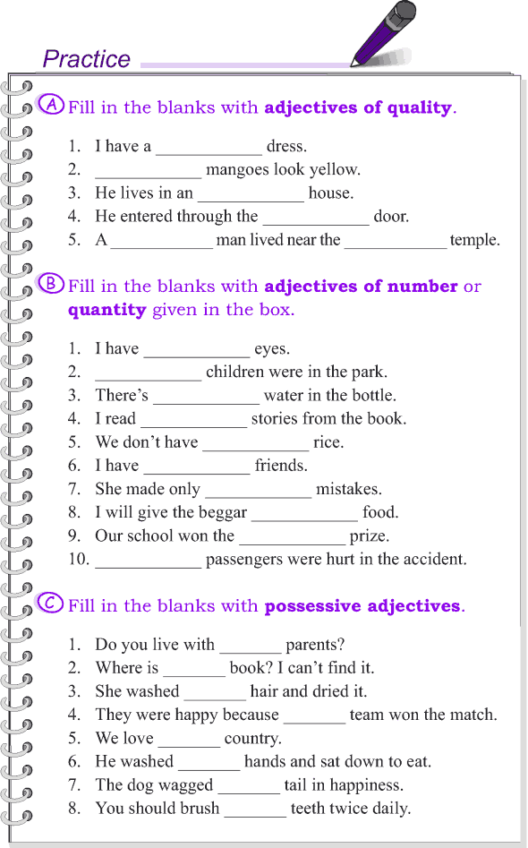 Adjectives For 4th Grade Worksheet