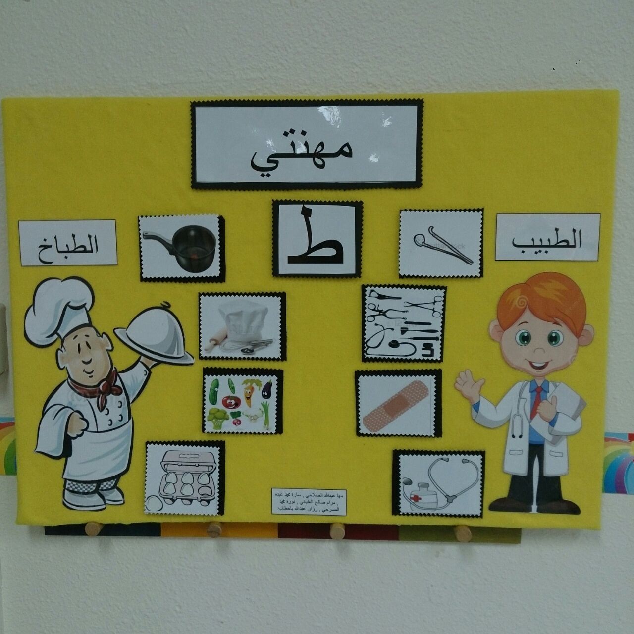 فكرةا للوحة وترابطها تهدف الوحة الى تعليم الطفل نوعين من المهن تم إختيار الطباخ و الطبيب Learning Poster Farm Animals Preschool High School Bulletin Boards