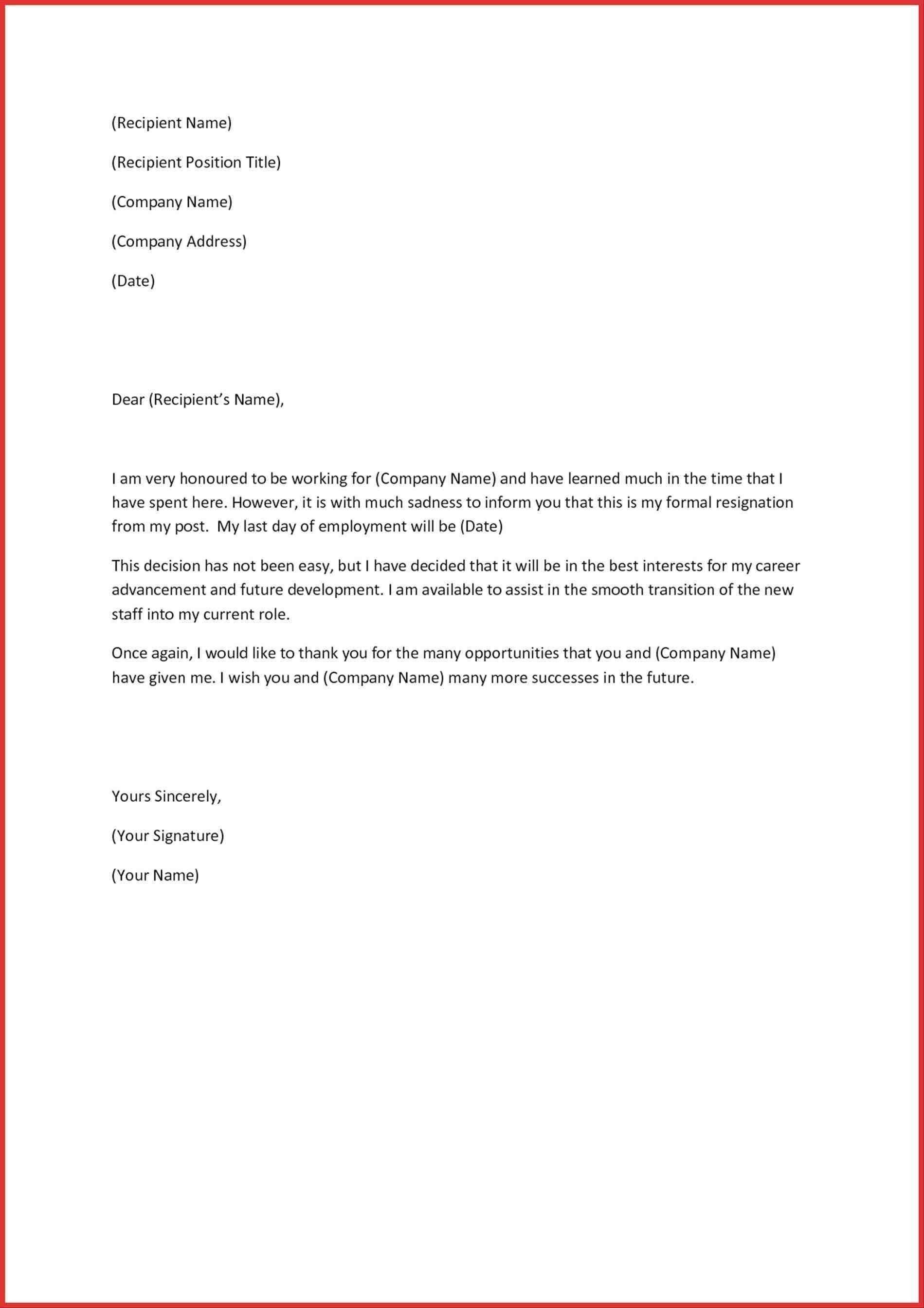 Template For Resignation Letter Singapore - Professional Template ...