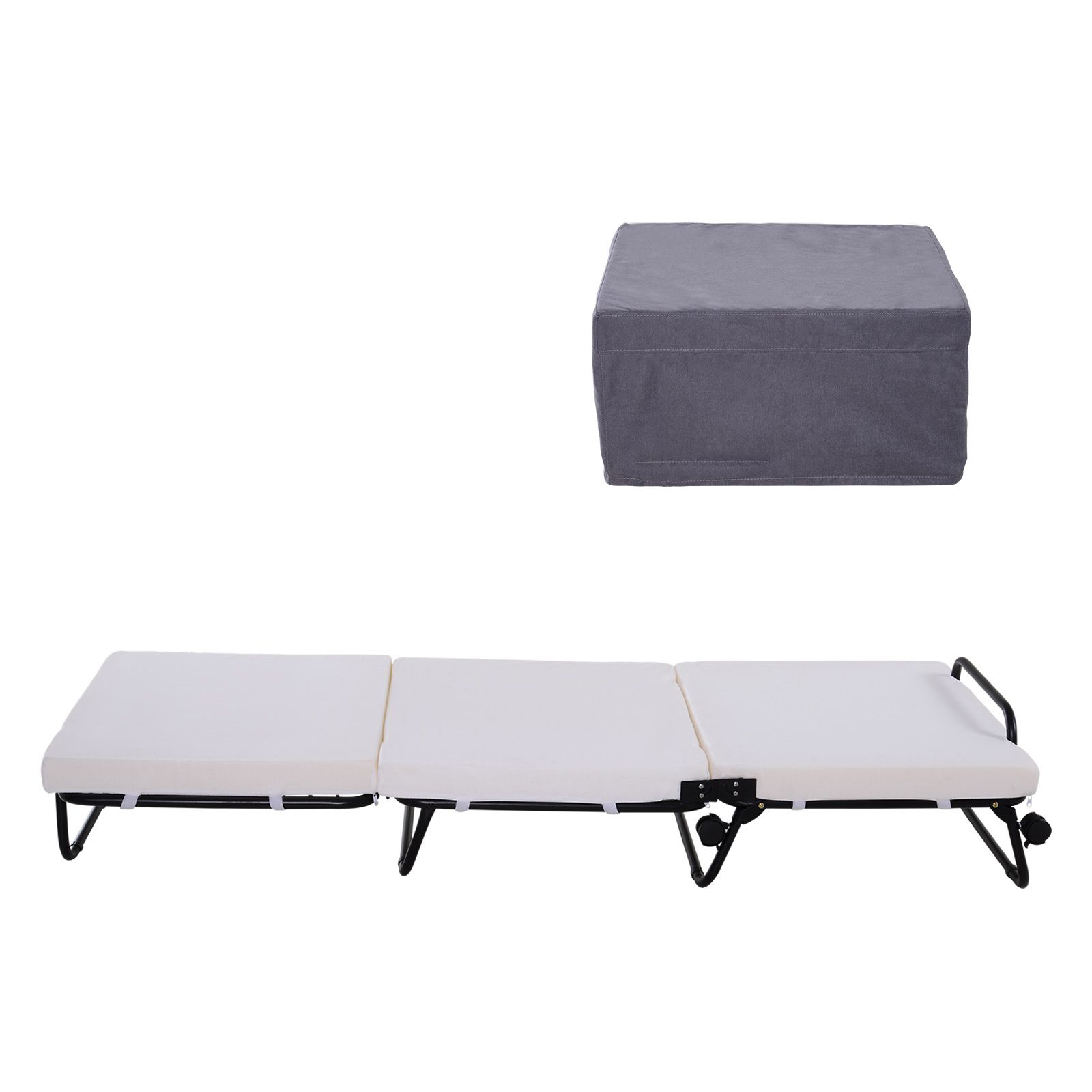 HomCom Twin Size Folding Convertible Sleeper Bed Ottoman With Slipcover ...