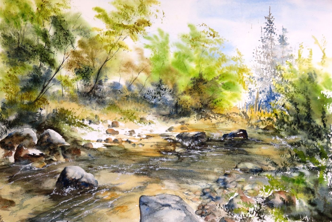 Watercolor Landscape, Watercolor Paintings, Mountain Stream, Waterfall ...