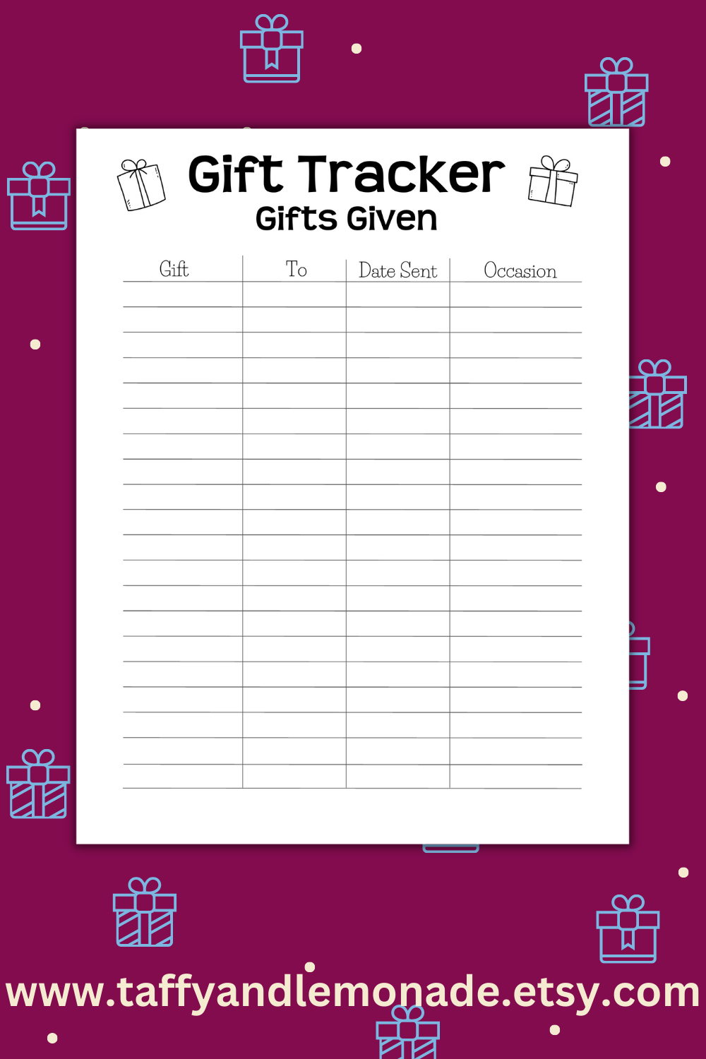 Printable Gift Tracker, Log Presents Given and Received, Instant Pdf ...