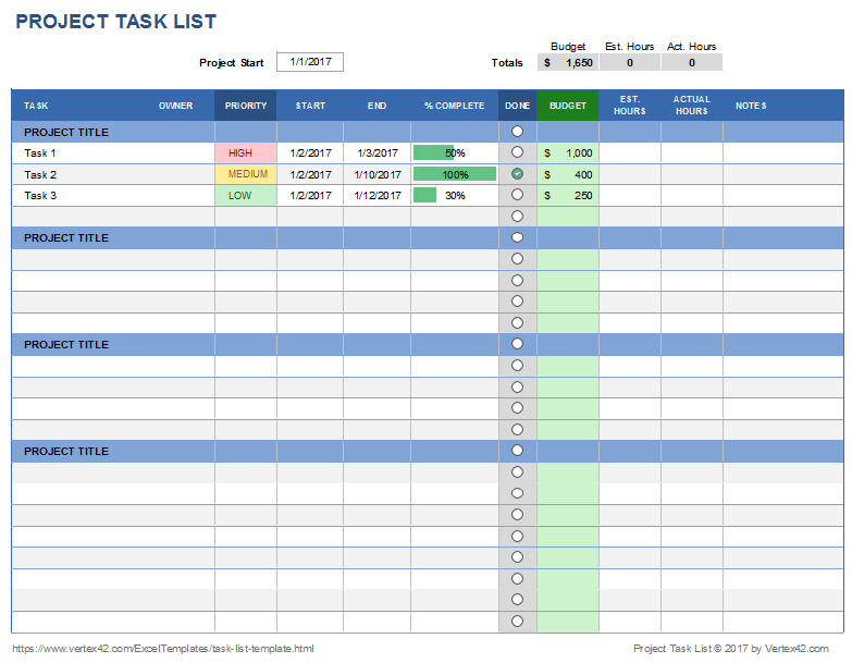 Excel Task List Template