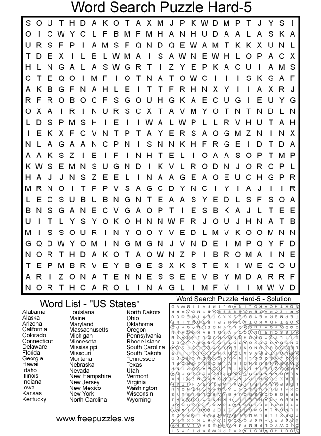 Printable Hard Difficult Word Search Printable