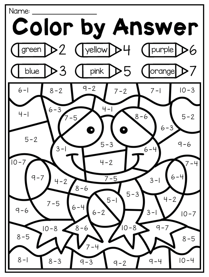 Color by subtraction code. This Spring Kindergarten Math and Literacy ...