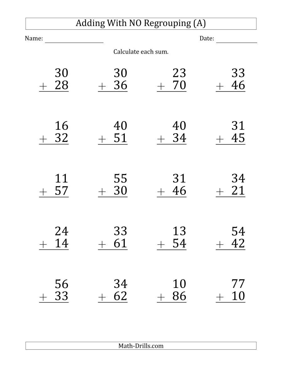 The Large Print 2-Digit Plus 2-Digit Addition with NO Regrouping (A ...