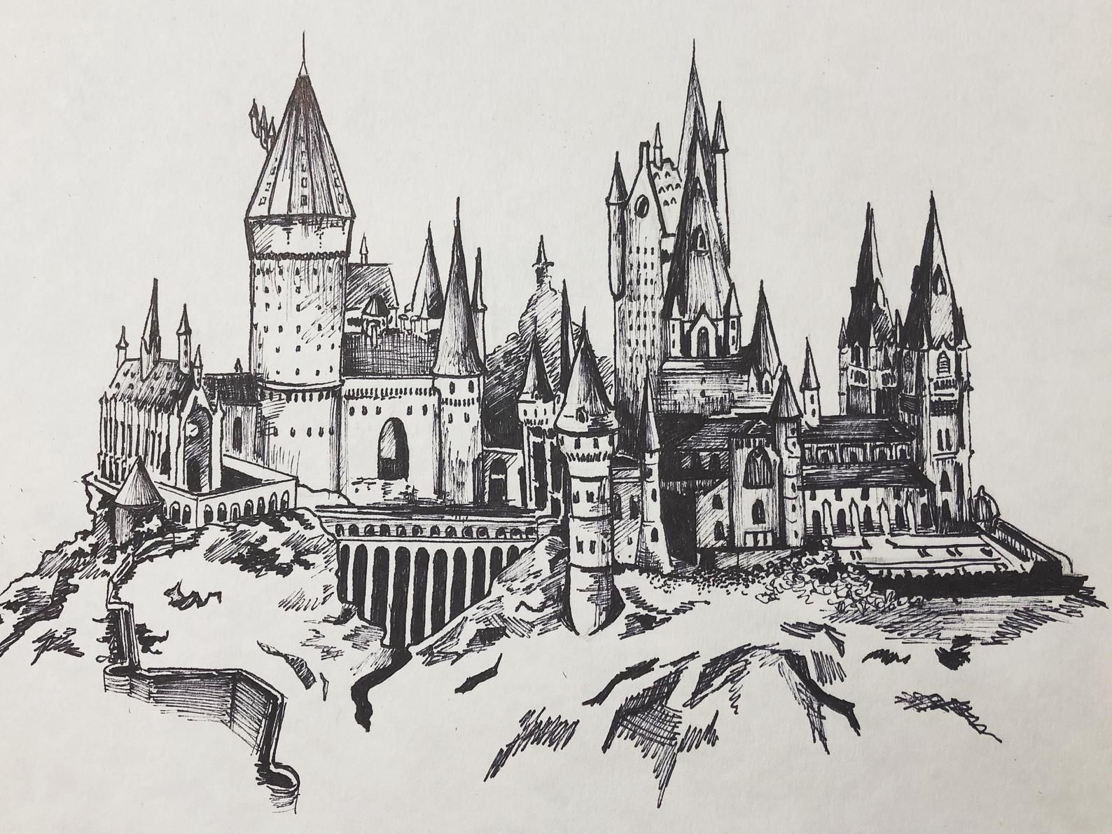 Hogwarts Castle Drawing Hogwarts Castle Drawing Harry Potter Sketch ...