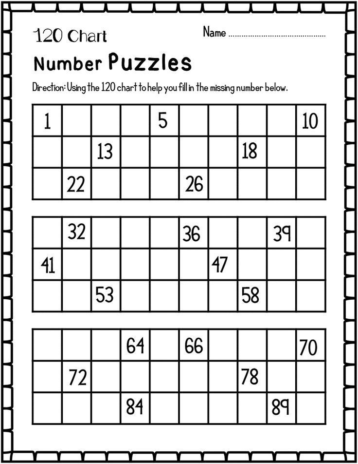 Printable hundreds chart puzzles | 120 Chart Fill in the Missing ...