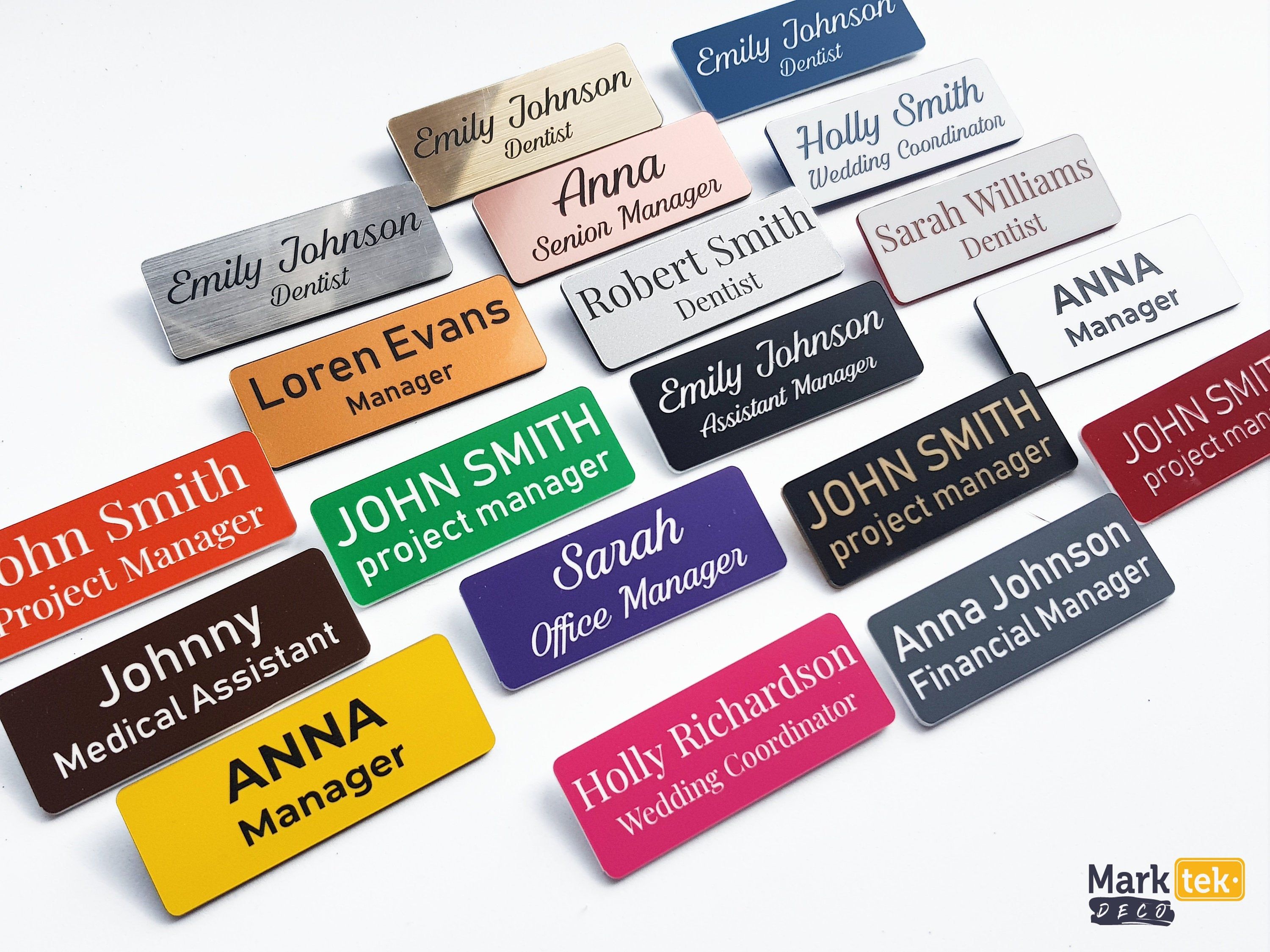 Personalized Plastic Name Badges with Pin or Magnet Attachment