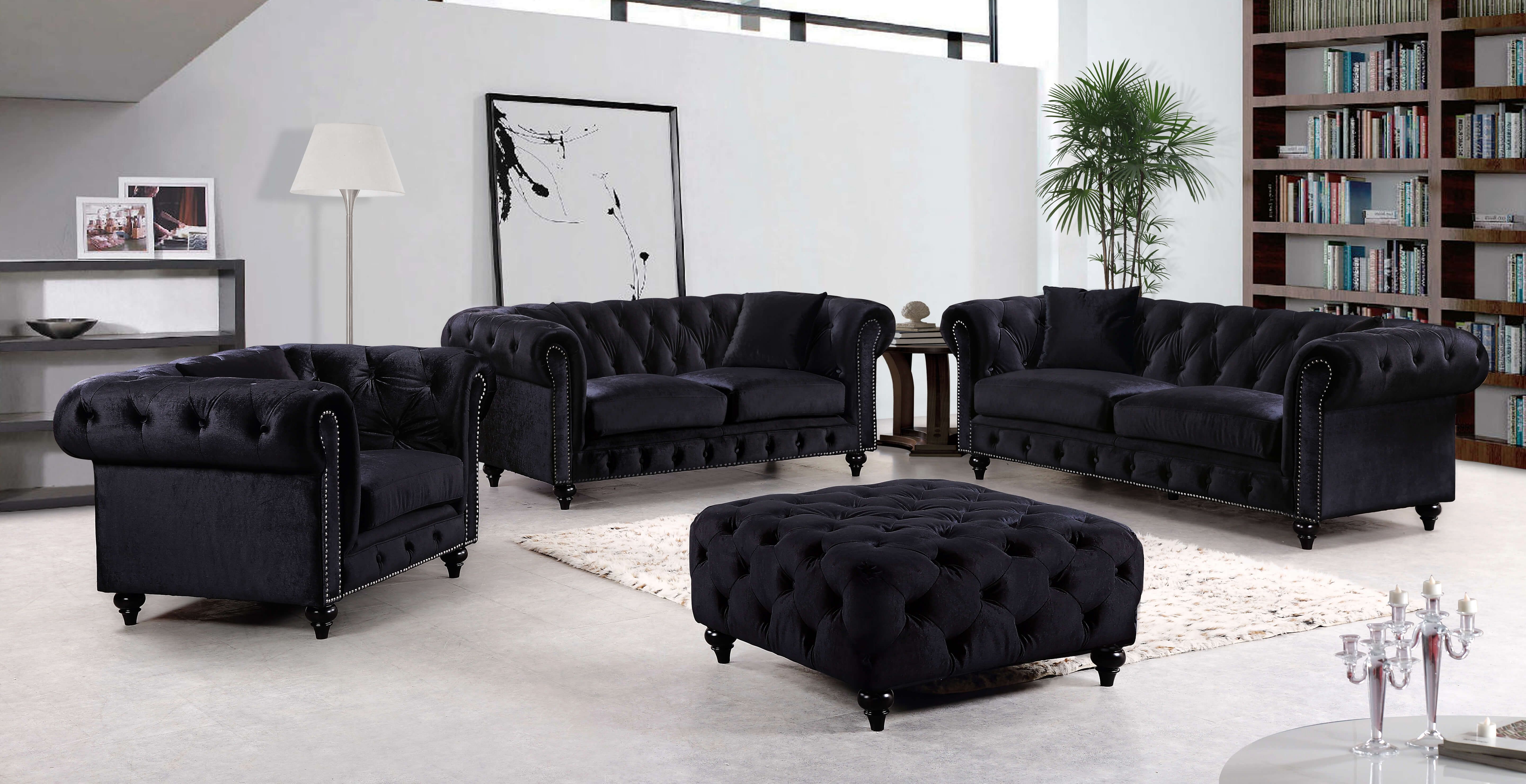 7 Elegant Black Living Room Design And Decor Ideas Chesterfield sofa