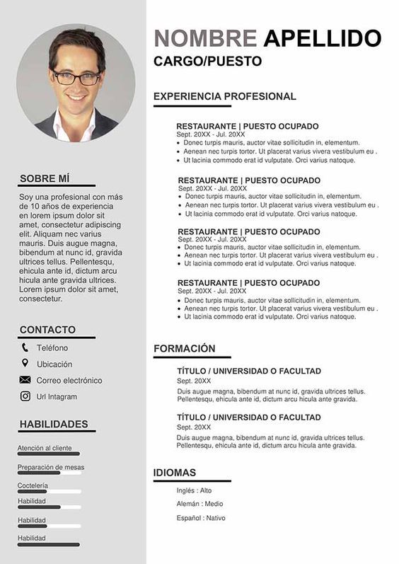 Ejemplo de curriculum vitae de camarero 2023 modelo gratis – Artofit