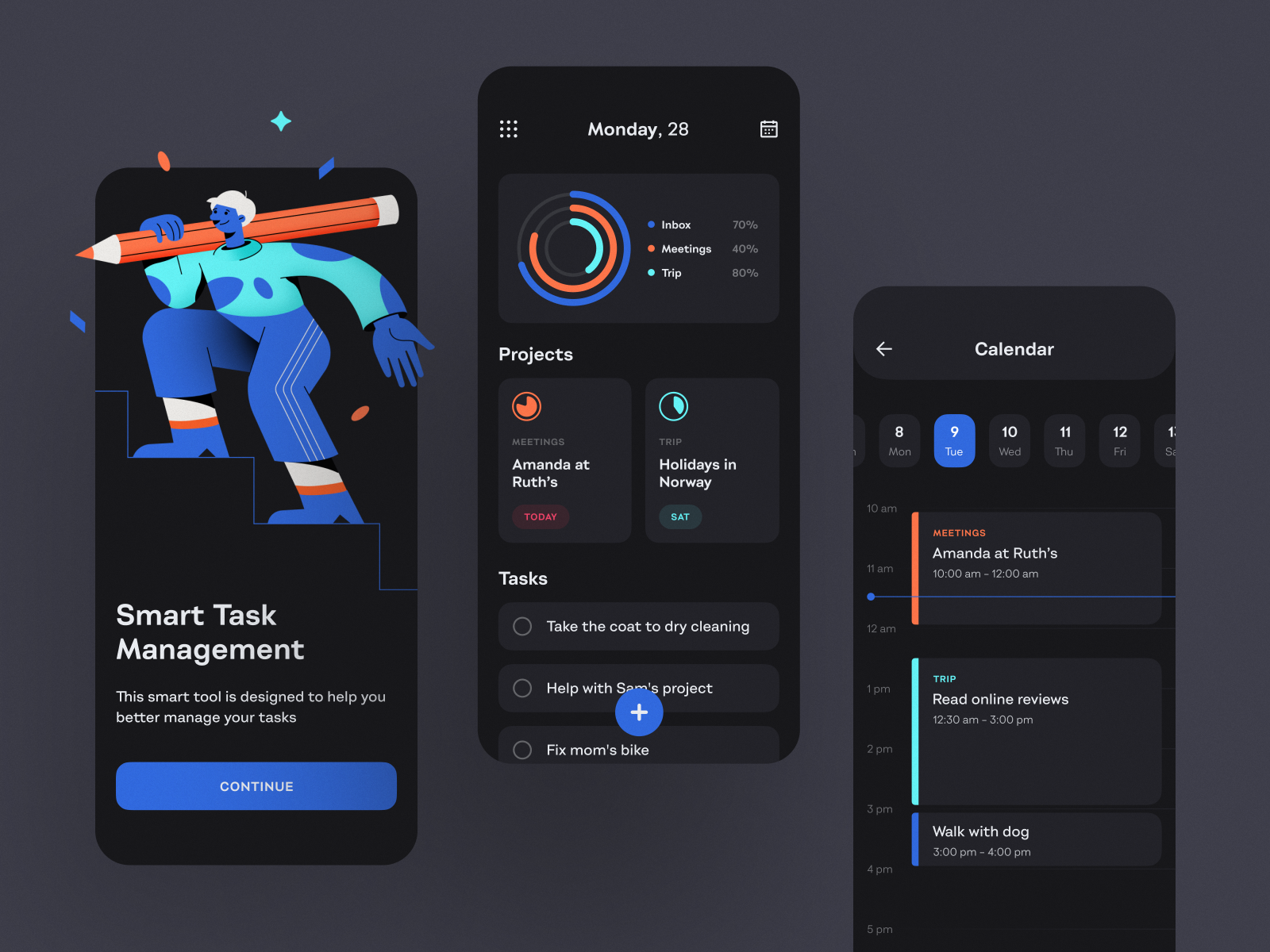 To-Do List App — Dark Theme | App interface design, Mobile app design ...