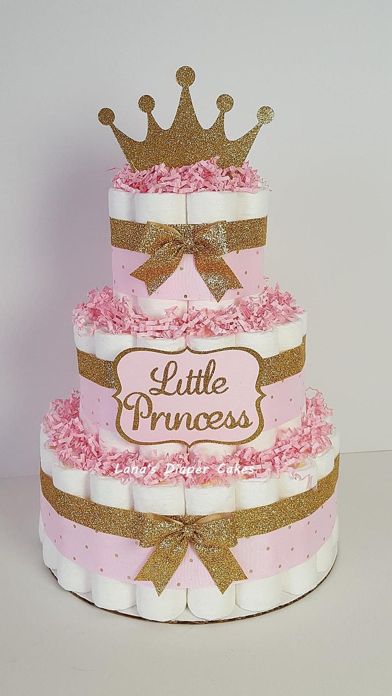 3 Tier Pink & Gold Little Princess Diaper Cake Girl Baby | Etsy Baby ...