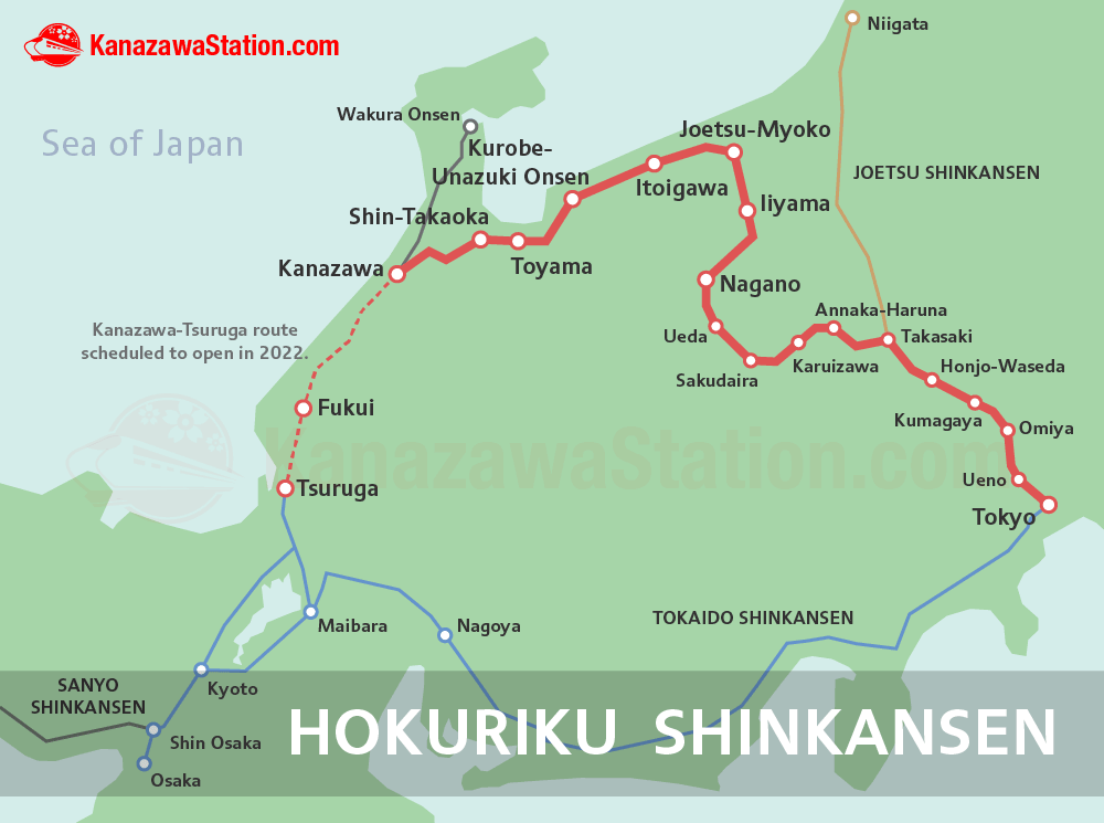 Hokuriku Shinkansen route map Karuizawa, Sea Of Japan, Niigata, Travel ...