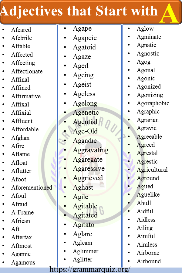 A z list of adjectives that start with a 1000 adjective words with a ...