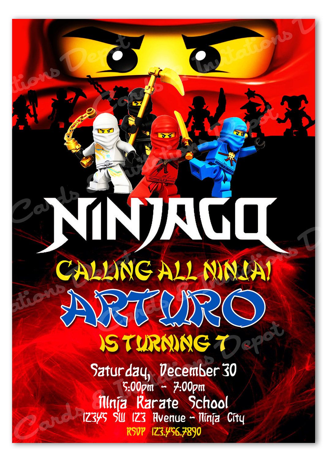 Ninjago BIrthday Invitation 5x7 Ninjago by Invitationscarddepot, $12.00 ...