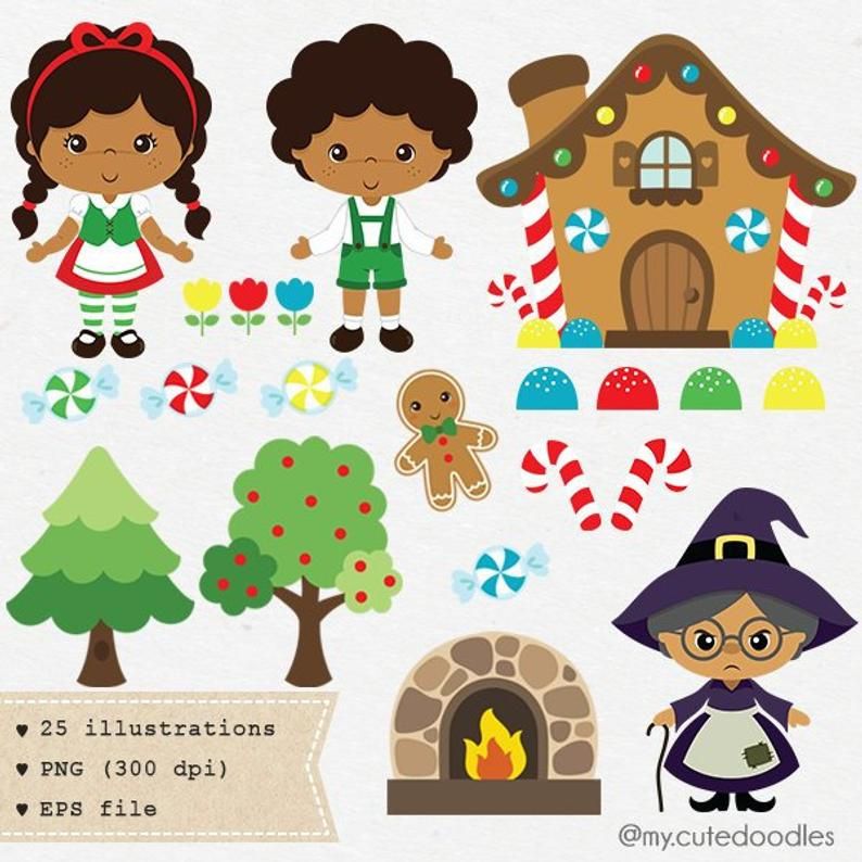 Hansel and Gretel clipart Fairy tale vector Black kids | Etsy in 2020 ...