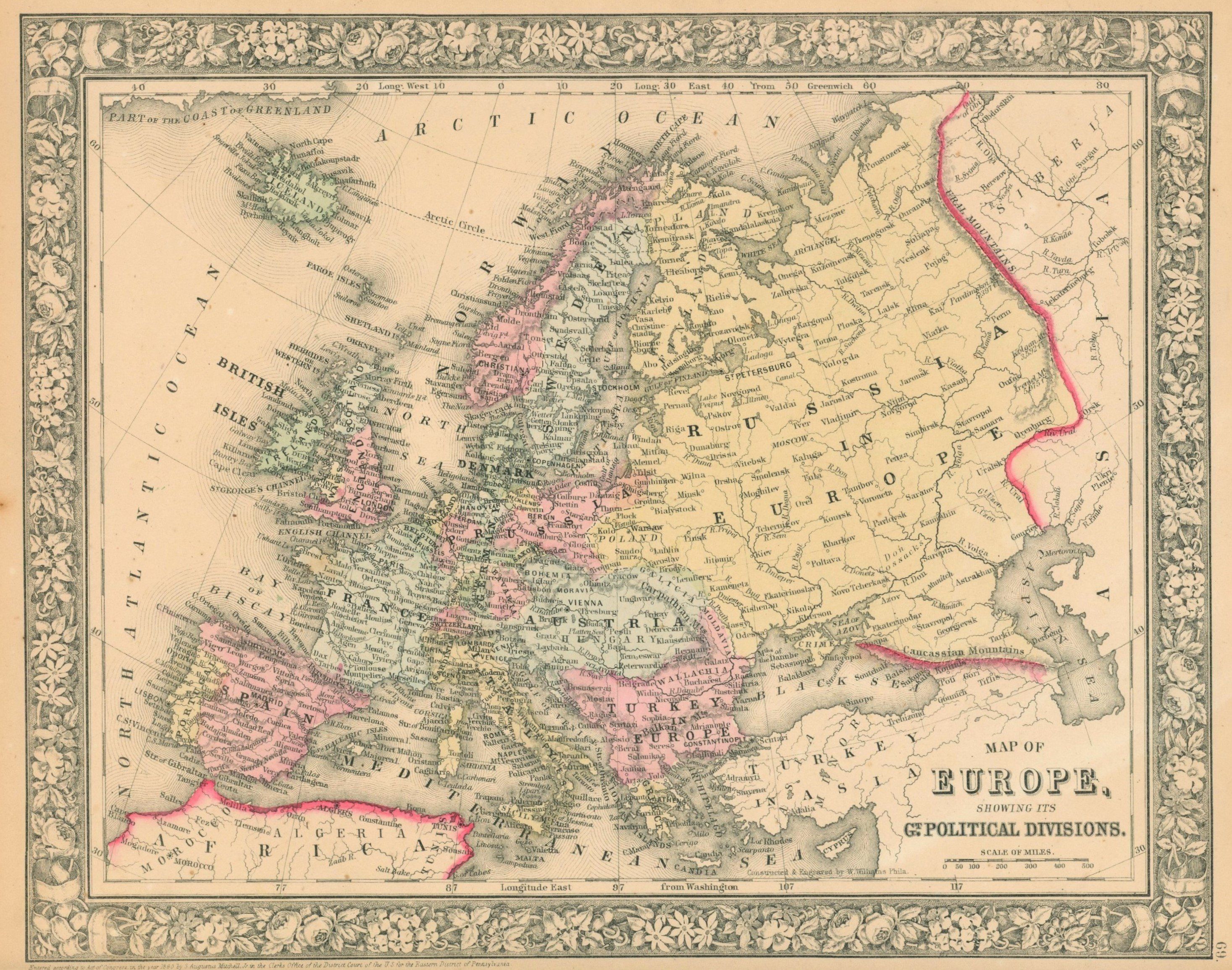 Europe Antique Map (1860) in 2021 Europe map, Vintage map