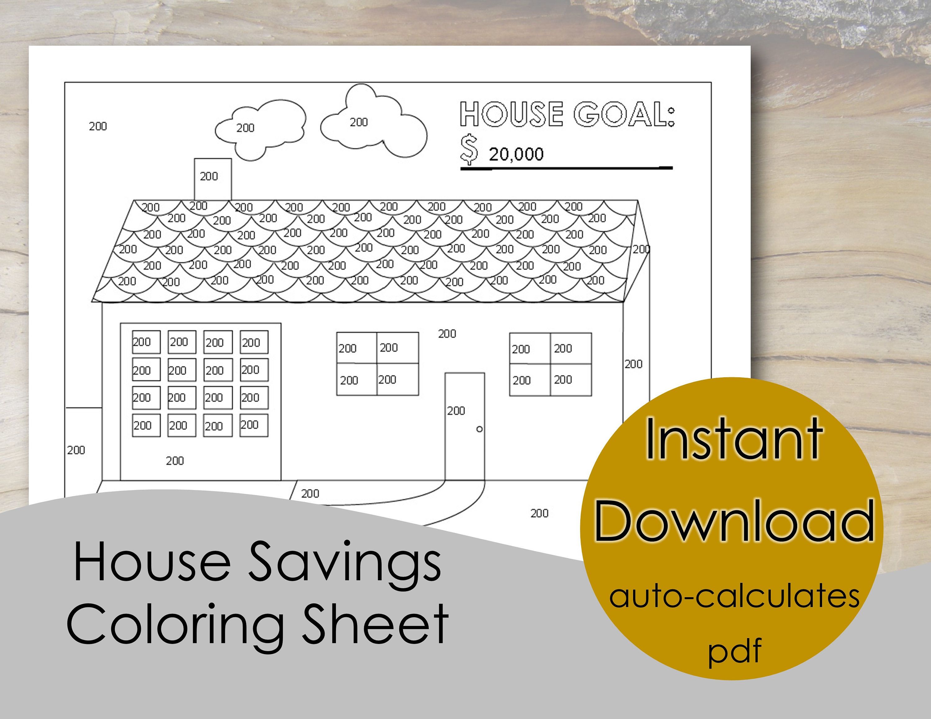 Home Savings Tracker Down Payment Savings and Debt Coloring Sheet