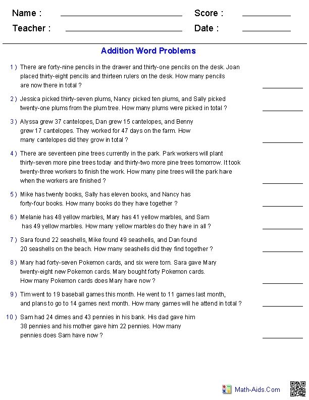 word problem math worksheets | Math word problems, Word problems, Word ...