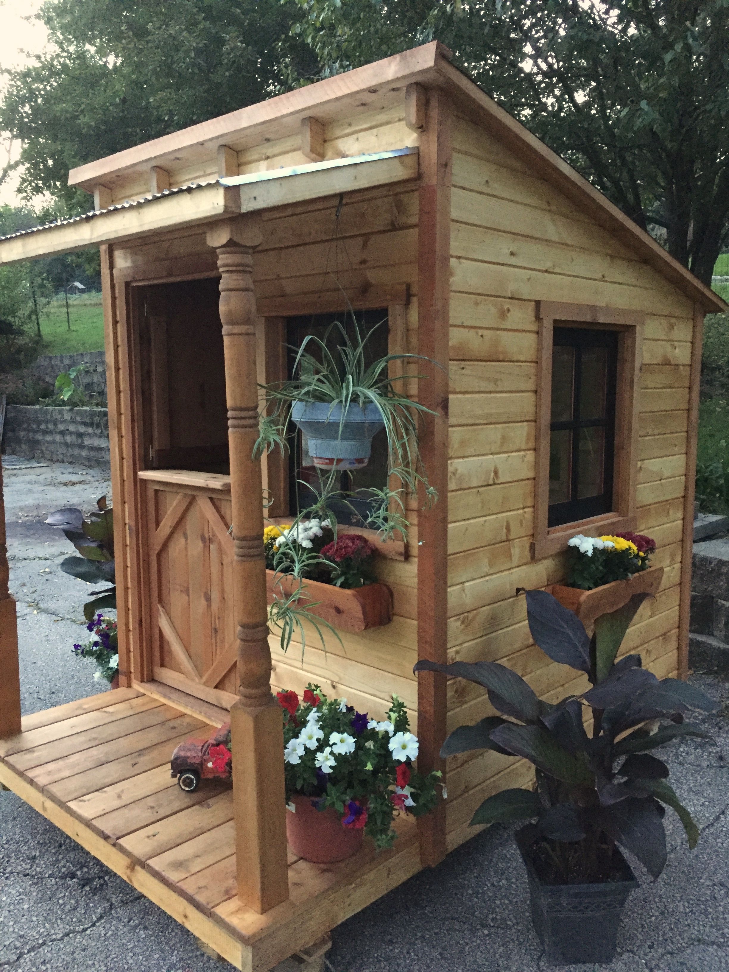 Small Wooden Shed with Potted Plants