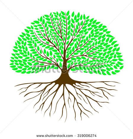 Tree with the root system and green foliage in a circle. The entry for ...