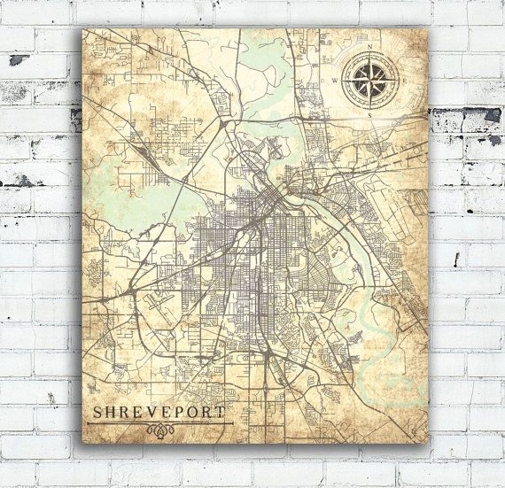 SHREVEPORT LA Canvas Print Louisiana LA City Vintage map Town | Etsy ...