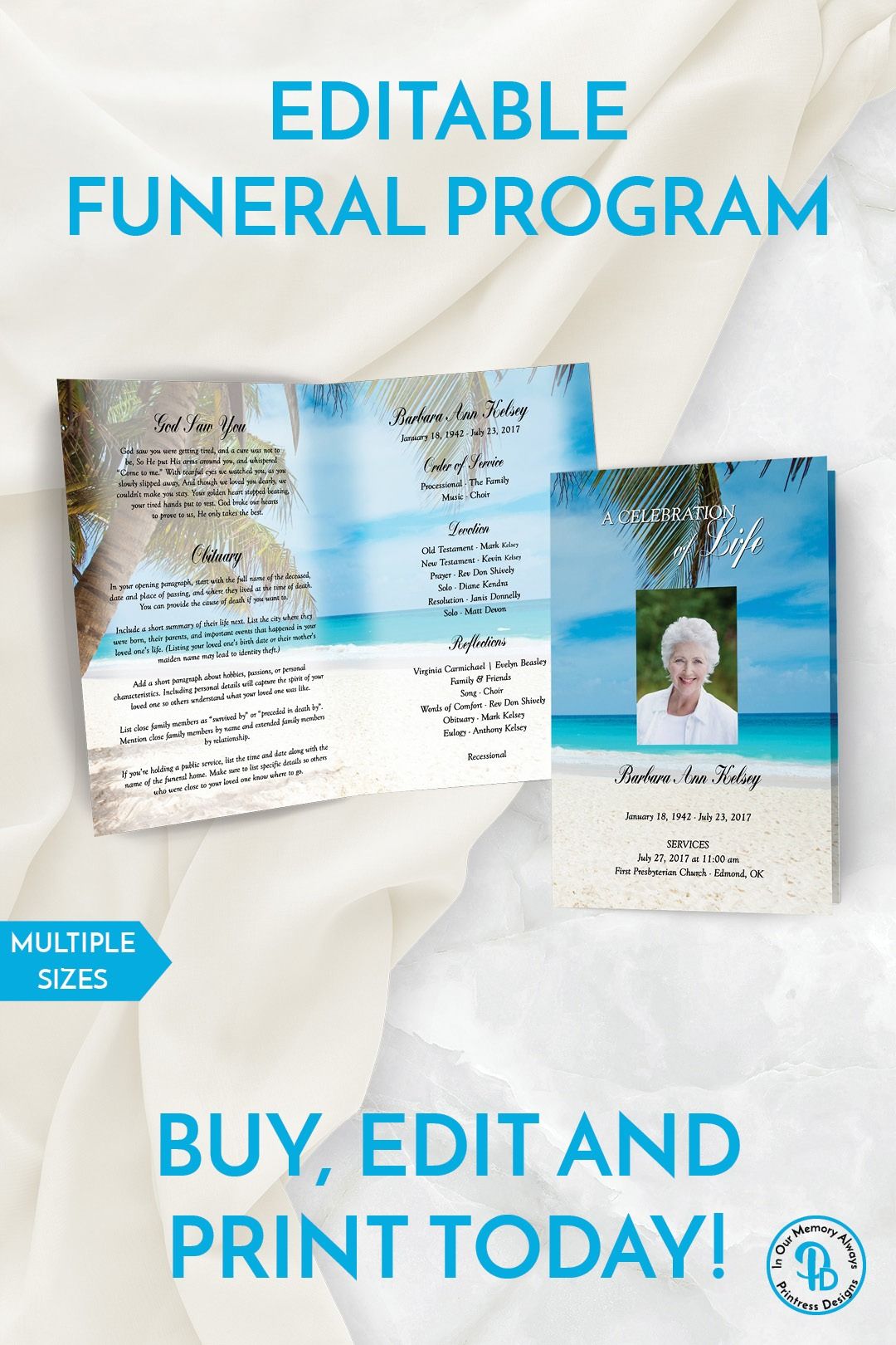 Dawn at the beach funeral program template printable order of service ...