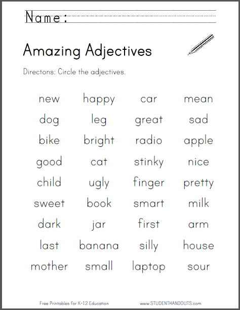 Identifying Adjectives Worksheet 4th Grade