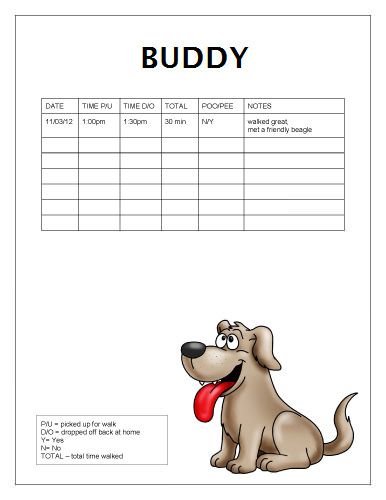 Free dog-walking log template samples Printable ready-to-use dog ...