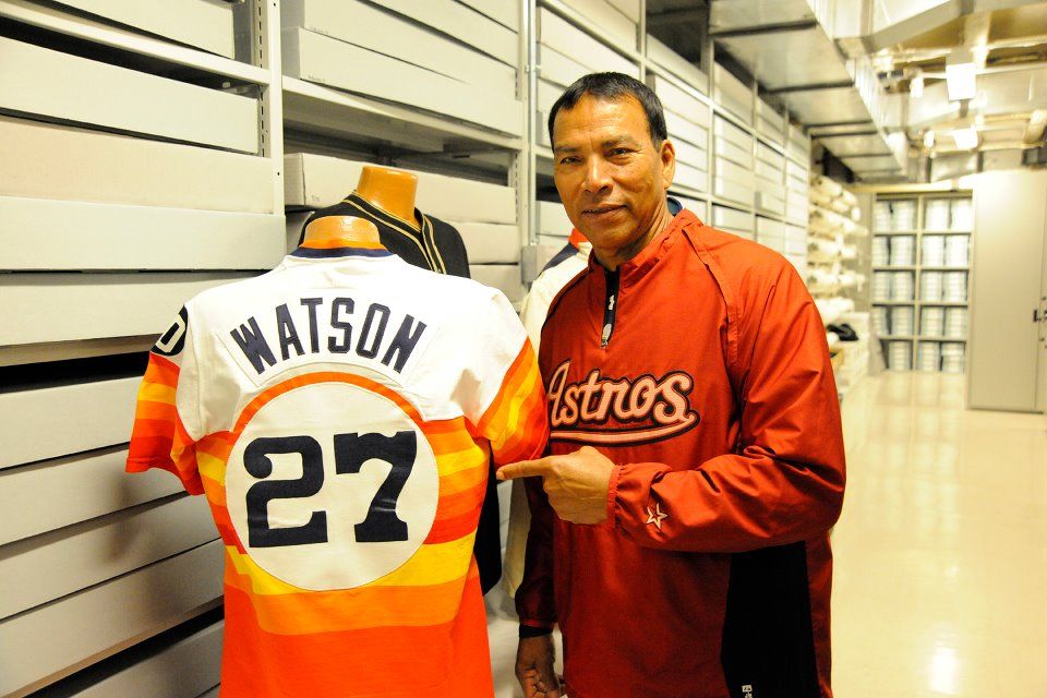 Jose Cruz, Sr. with jersey Bob Watson wore on May 4, 1975 when Watson ...