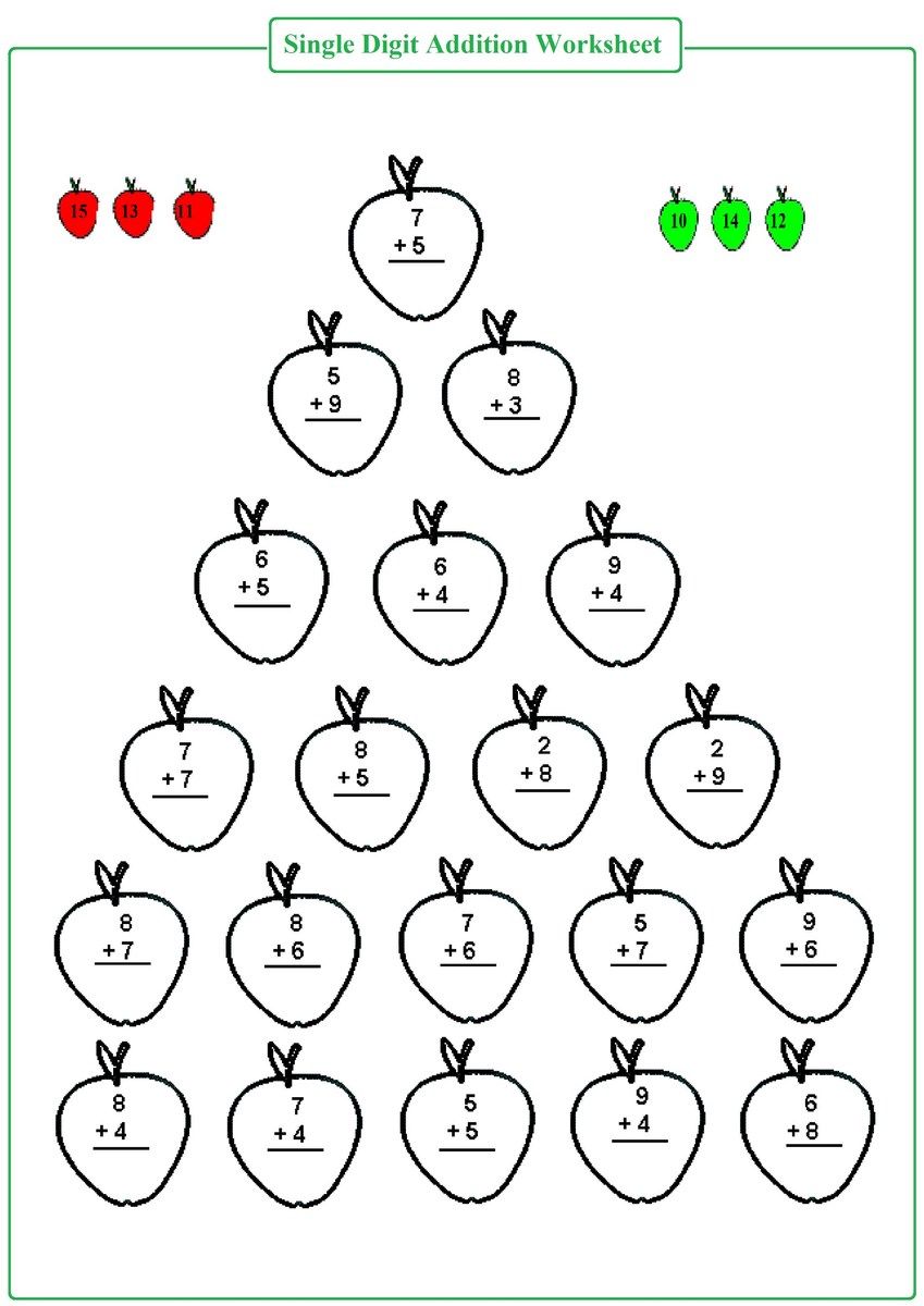 Addition Single Digit Worksheets