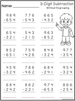 3 Triple Digit Subtraction Without Regrouping Worksheets and Google ...