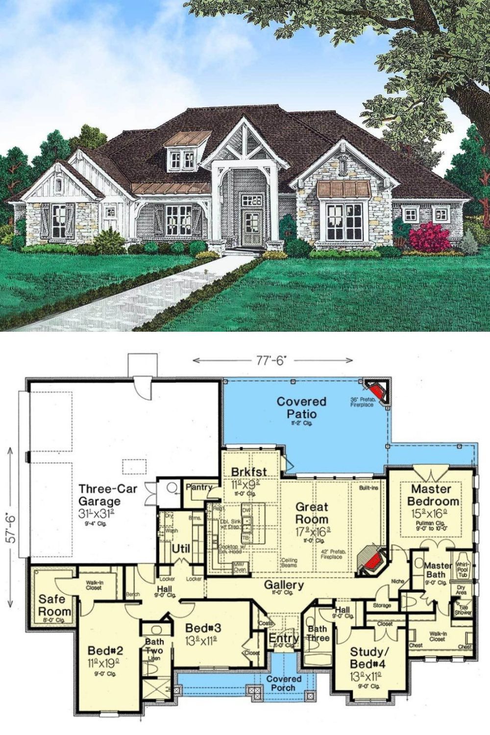 SingleStory 4Bedroom Hill Country Home with ThreeCar Garage (Floor Plan) in 2021 Pool house