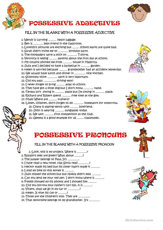 POSSESSIVE ADJECTIVES AND PRONOUNS - English ESL Worksheets for ...