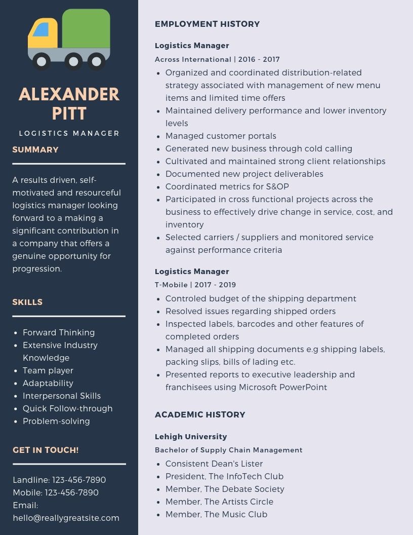 Logistics Manager Resume Samples & Templates [PDF+Word] 2024 | RB ...