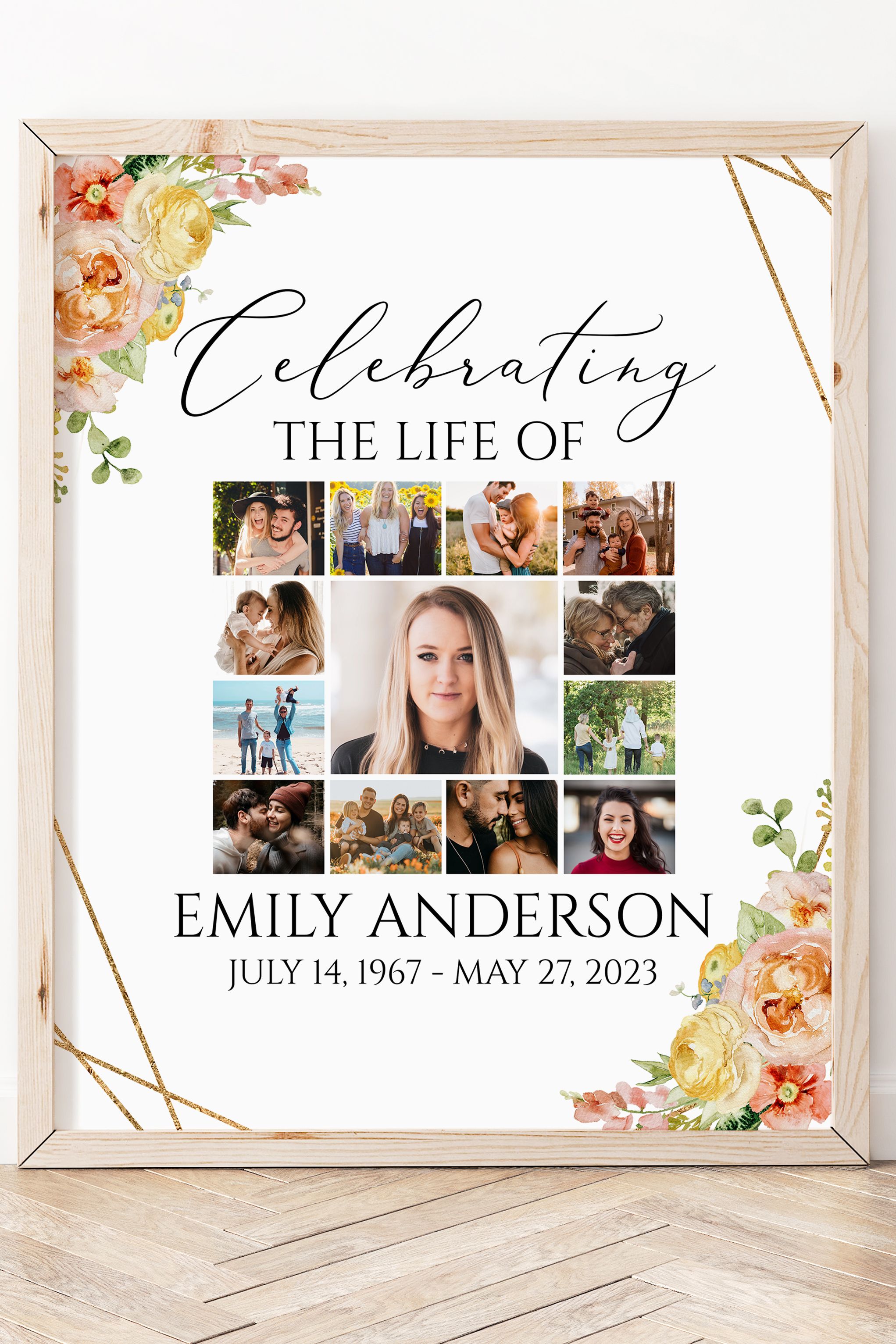 Elegant Celebration Of Life Collage Funeral Welcome Sign Yellow Collage ...