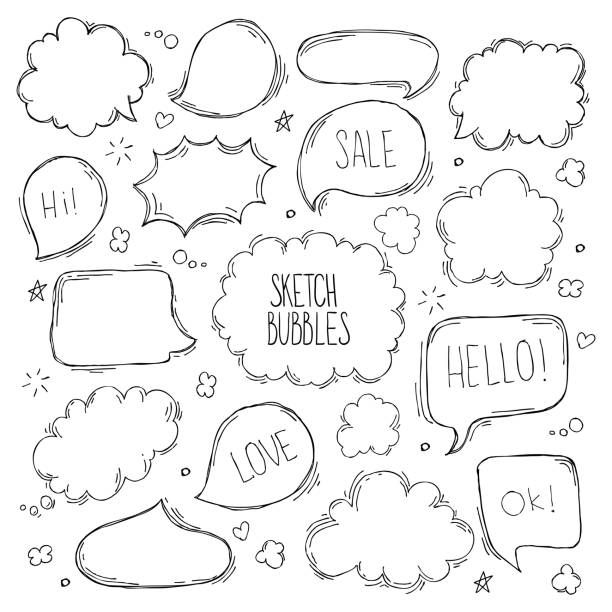 Download Set of hand drawn sketch Speech bubbles. Vector ...