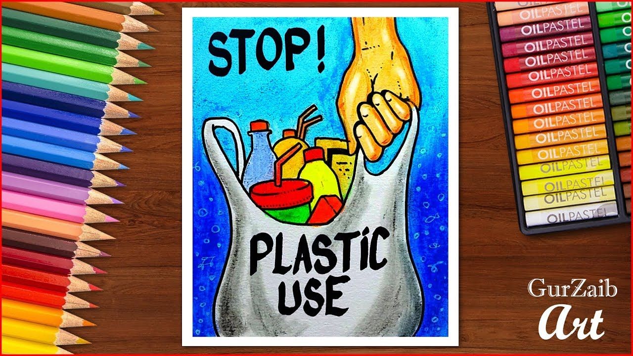 How to draw stop plastic pollution poster chart for school students ...