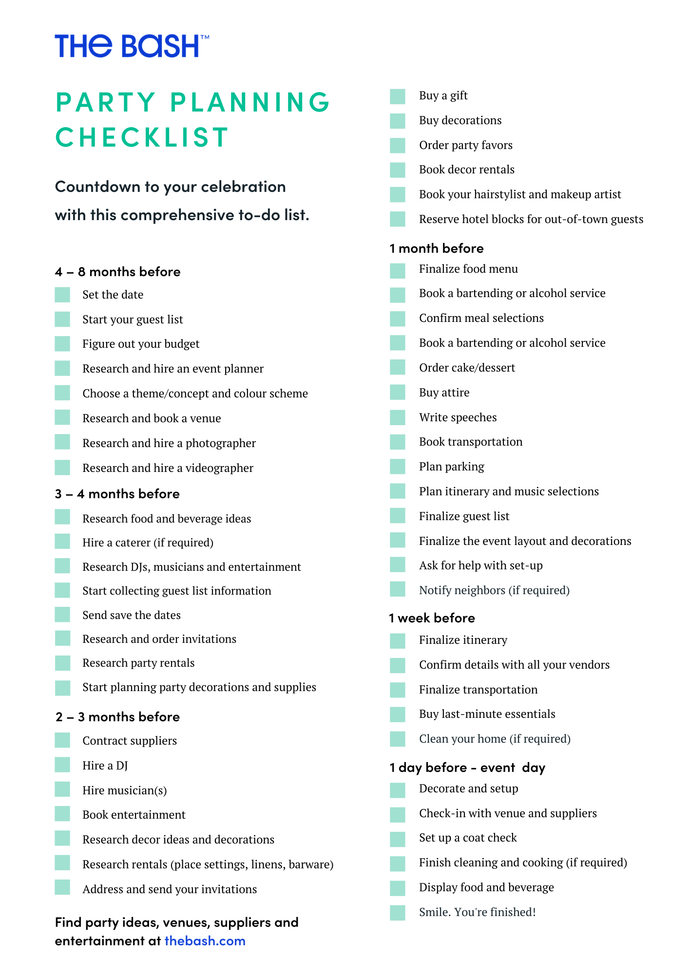 Free Printable Party Planning Checklist