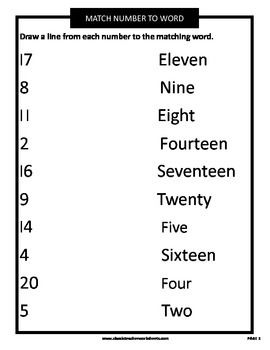 Numbers 1 to 20 - Match Numbers to Number Names-Kindergarten-Grade 1 ...