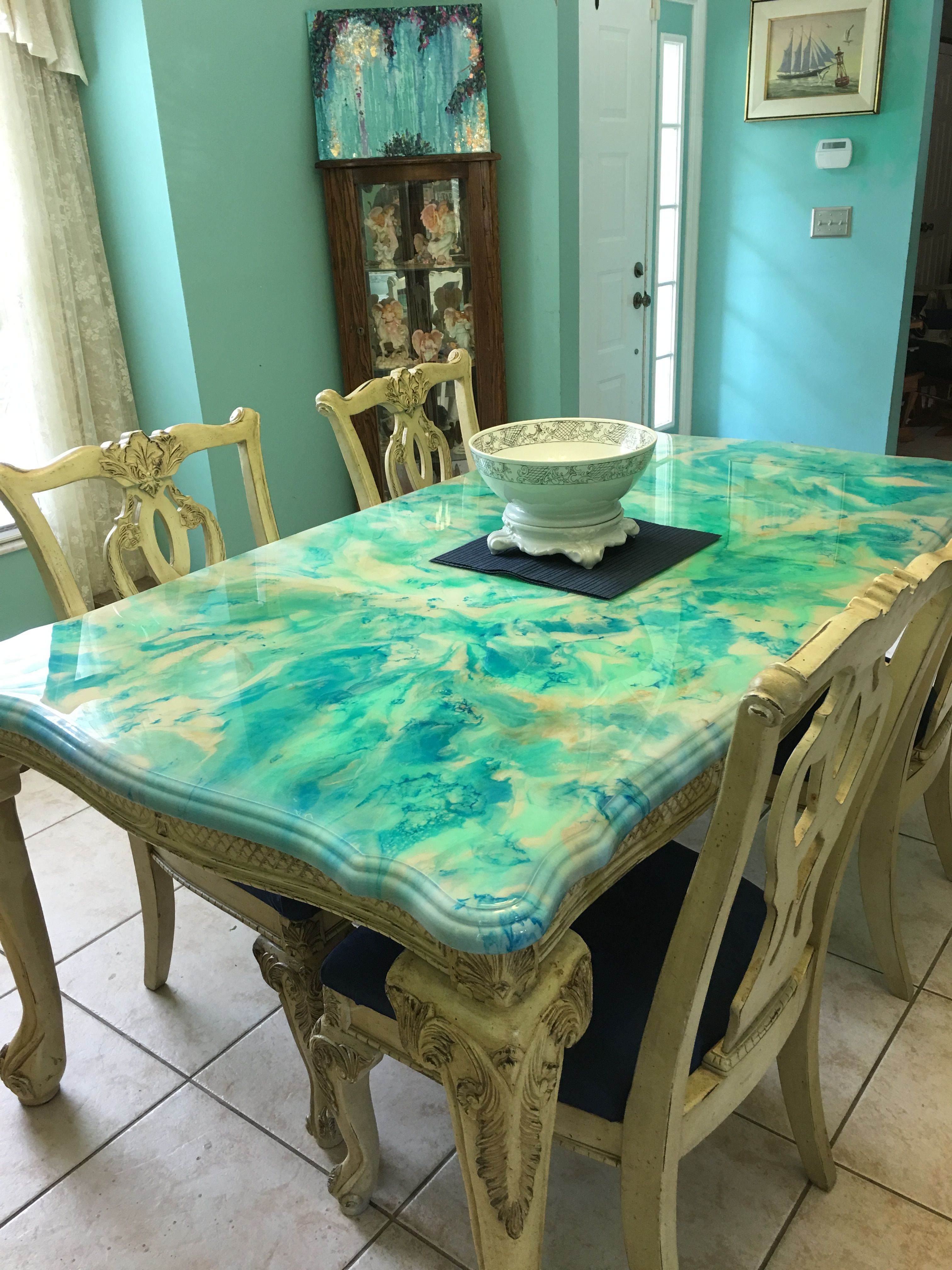 Resin painted dining room table. ️ Painted dining room table, Dining