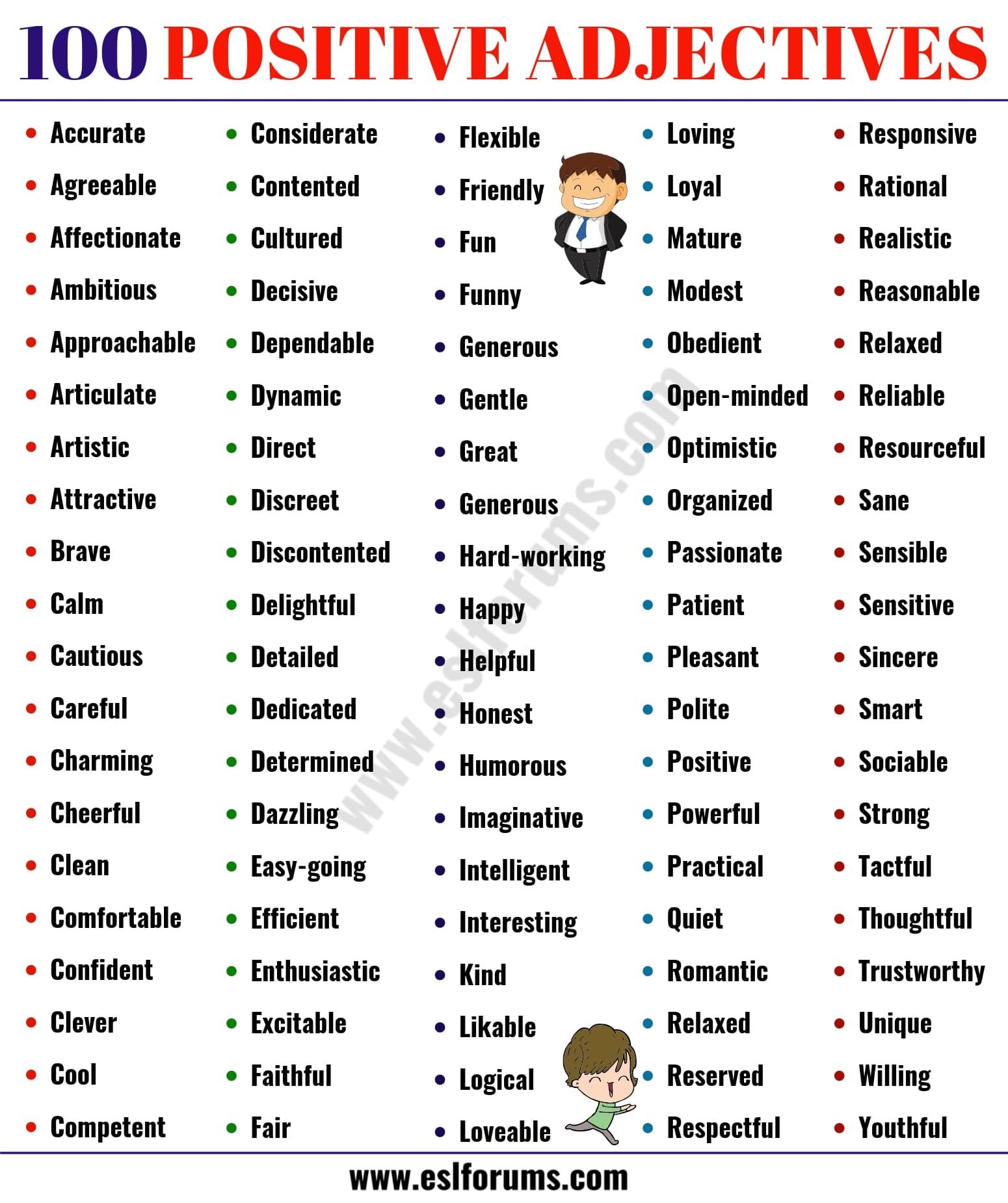 100 Important Positive Adjectives from A-Z to Describe a Person - ESL ...