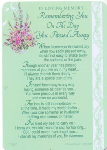 GRAVE MEMORIAL CARD Graveside Funeral Loving Memory Verse Remembrance ...