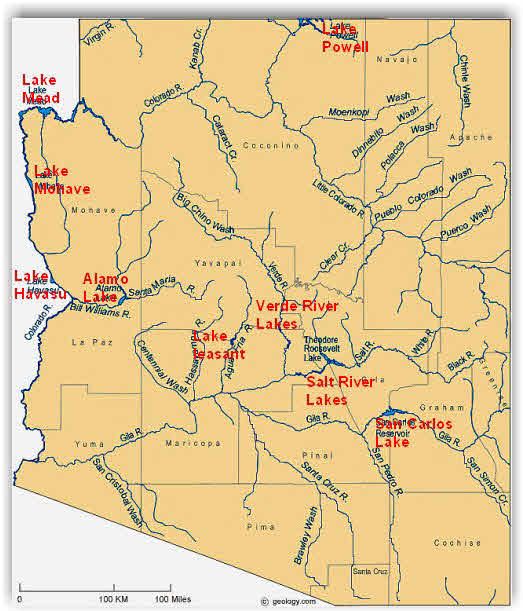 Arizona Map Of Lakes - World Map